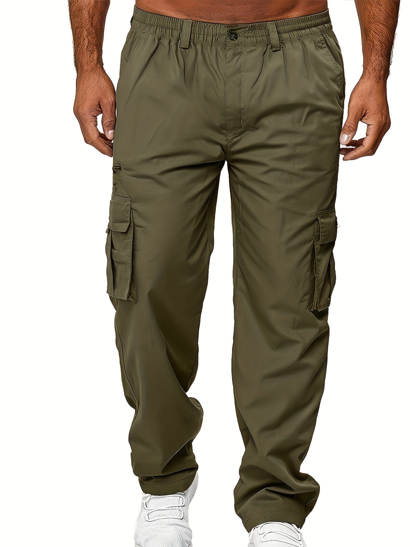 Mens Lightweight Cargo Jogger Pants - Fashionable & Flexible with Secure Flap Pockets - Comfortable Loose Fit for All-Season Casual Wear
