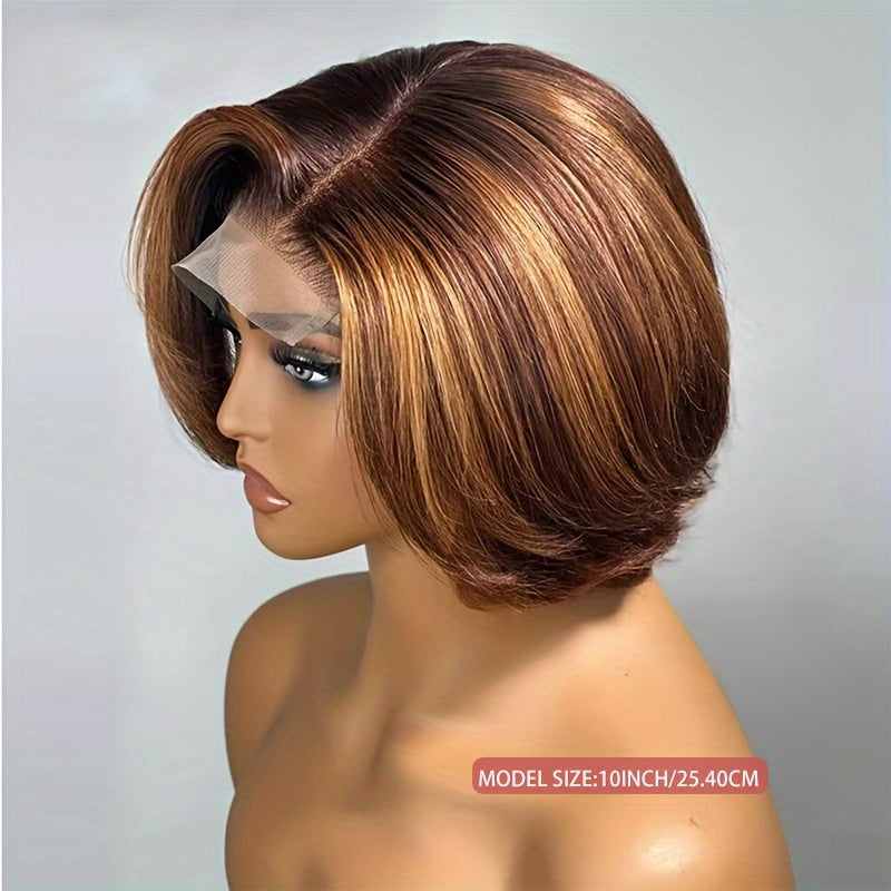 14 Inch Ombre Body Wave Bob Lace Front Wig Human Hair 4x4 Highlight Lace Front Short Body Wave Wig Human Hair 4/27 Ombre Brown Human Hair Wigs 180% Density Wigs Human Hair with Baby Hair