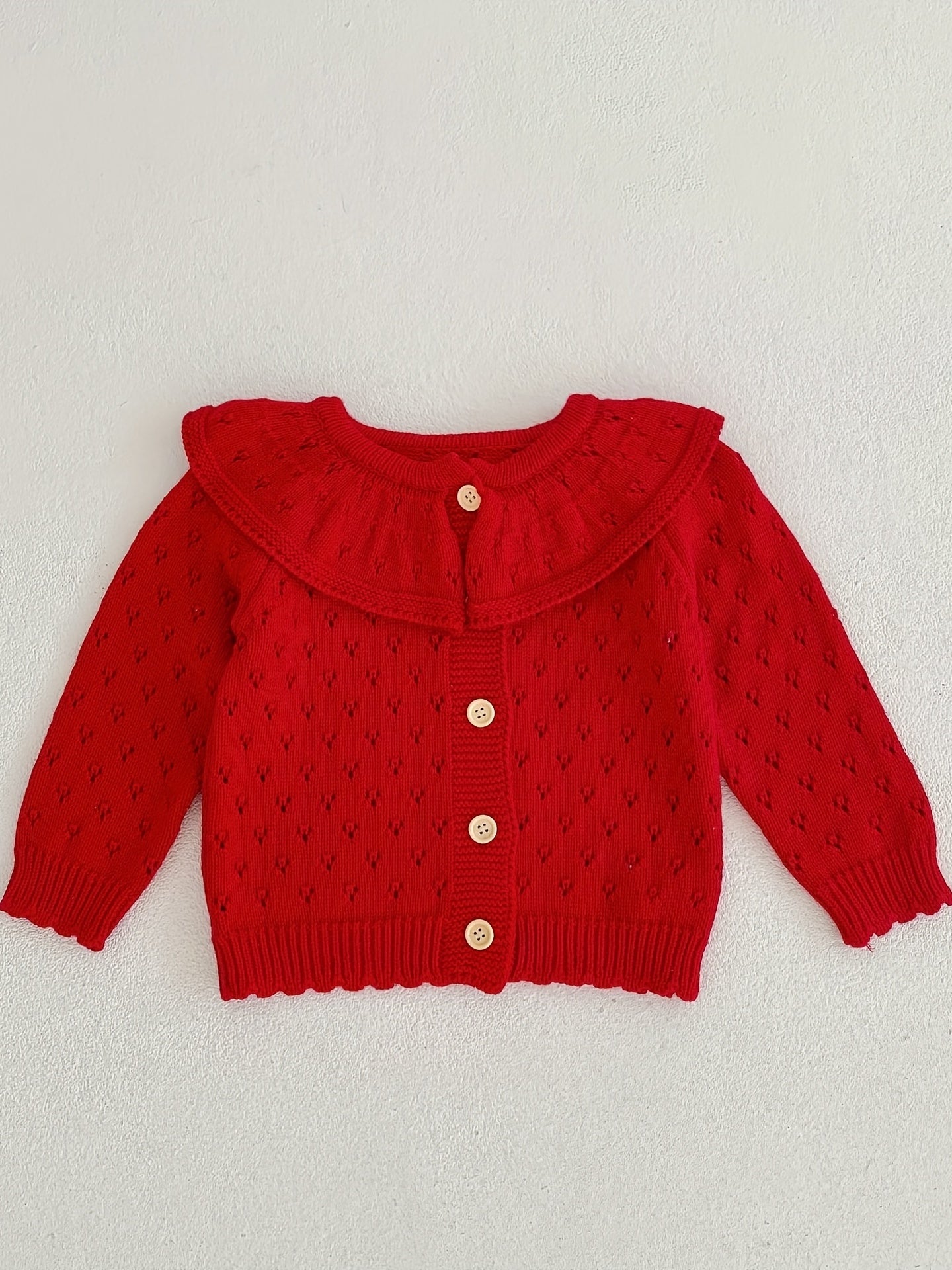 Girls' Jacquard Knit Ruffle Collar Button Long Sleeve Sweater Coat for Fall/Winter Outfits