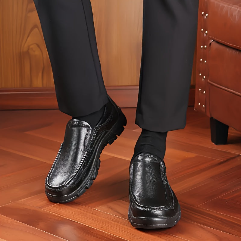 Mens Premium Cow Leather Round Toe Oxford Shoes - Slip On, Non-Slip Rubber Sole, PU Insole, Durable and Comfortable for Wedding, Business, Party, Outdoor Activities in Fall and Spring Seasons