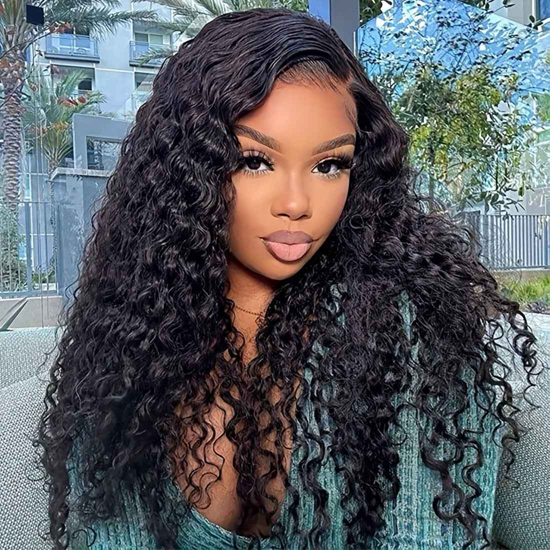 [13x6 Water Wave Wig] 200% Density Glueless Human Hair 13x6 Water Wave Wig - Pre-Plucked & Pre-Cut HD Lace Frontal, Deep Curly Wigs for Women, Easy to Wear for Beginners, Natural Look for Black Individuals, Wig Accessories