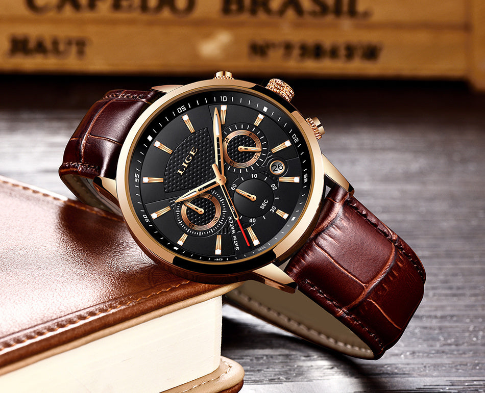 Watches Mens 2022 LIGE Top Brand Luxury Casual Leather Quartz Men's Watch Business Clock Male Sport Date Chronograph