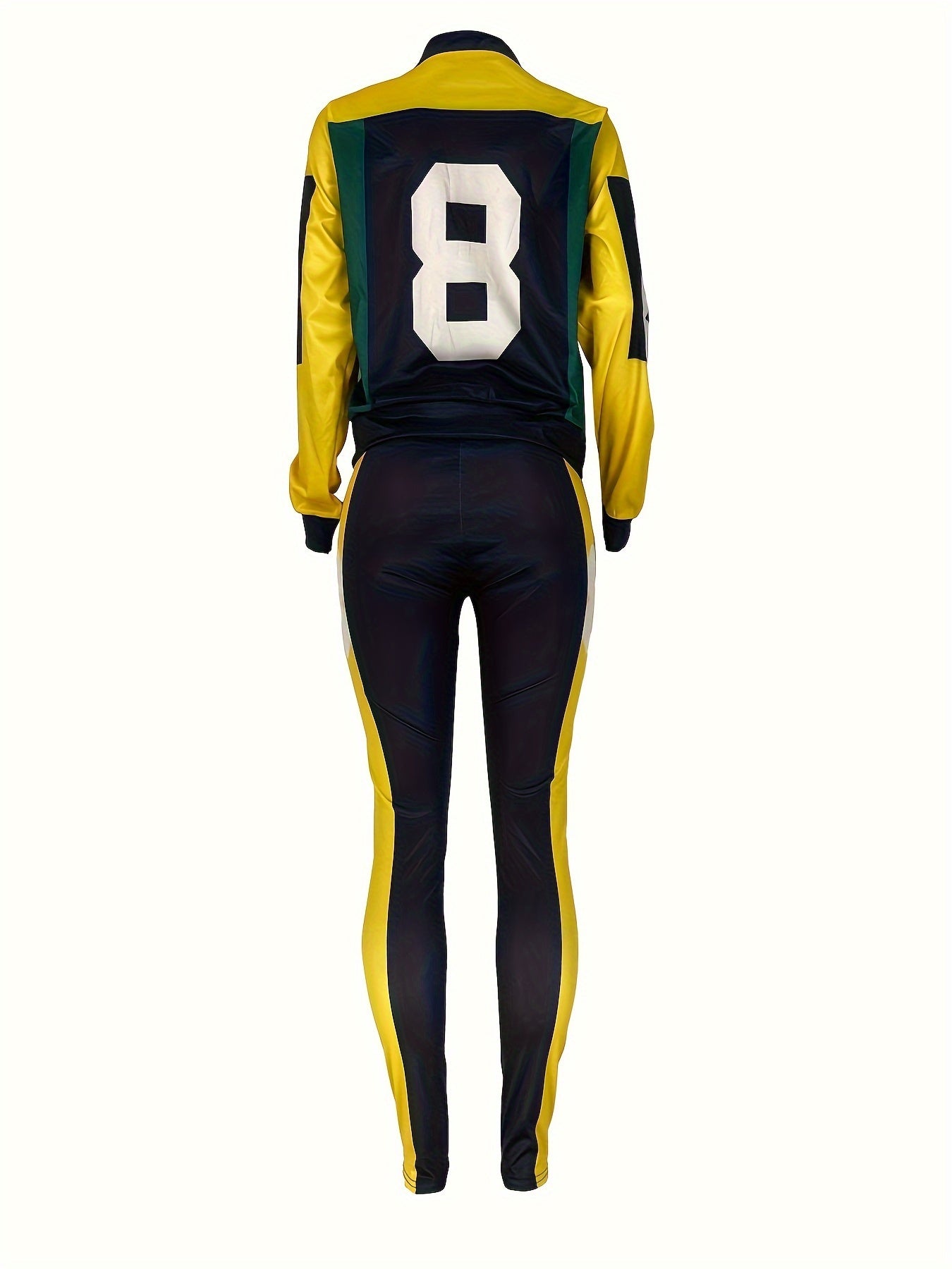 Two-piece Set, Color Block Casual Fall & Winter Outfits, Zip Up Jacket & Pants, Women's Clothing