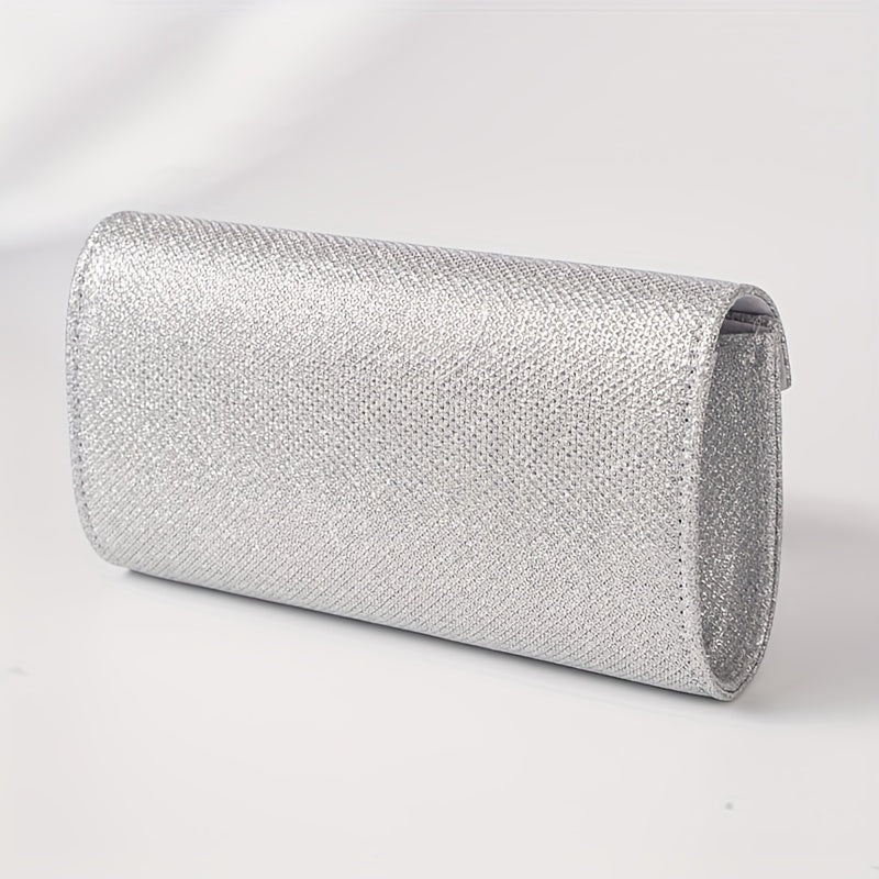 Glitter Women Envelope Evening Bag Mini Long Purse Ladies Silvery Day Clutch Wedding Party Handbag Shoulder Bags with Chain --A