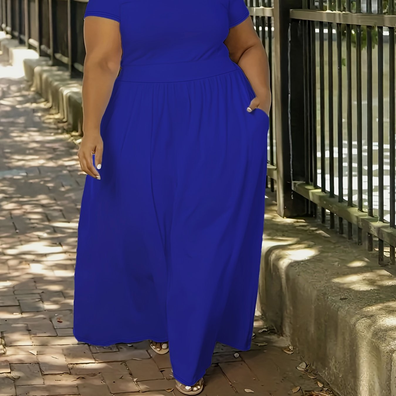 [Elegant Maxi Dress] Elegant Plus Size Solid Maxi Dress | Women's Medium Stretch Long Dress