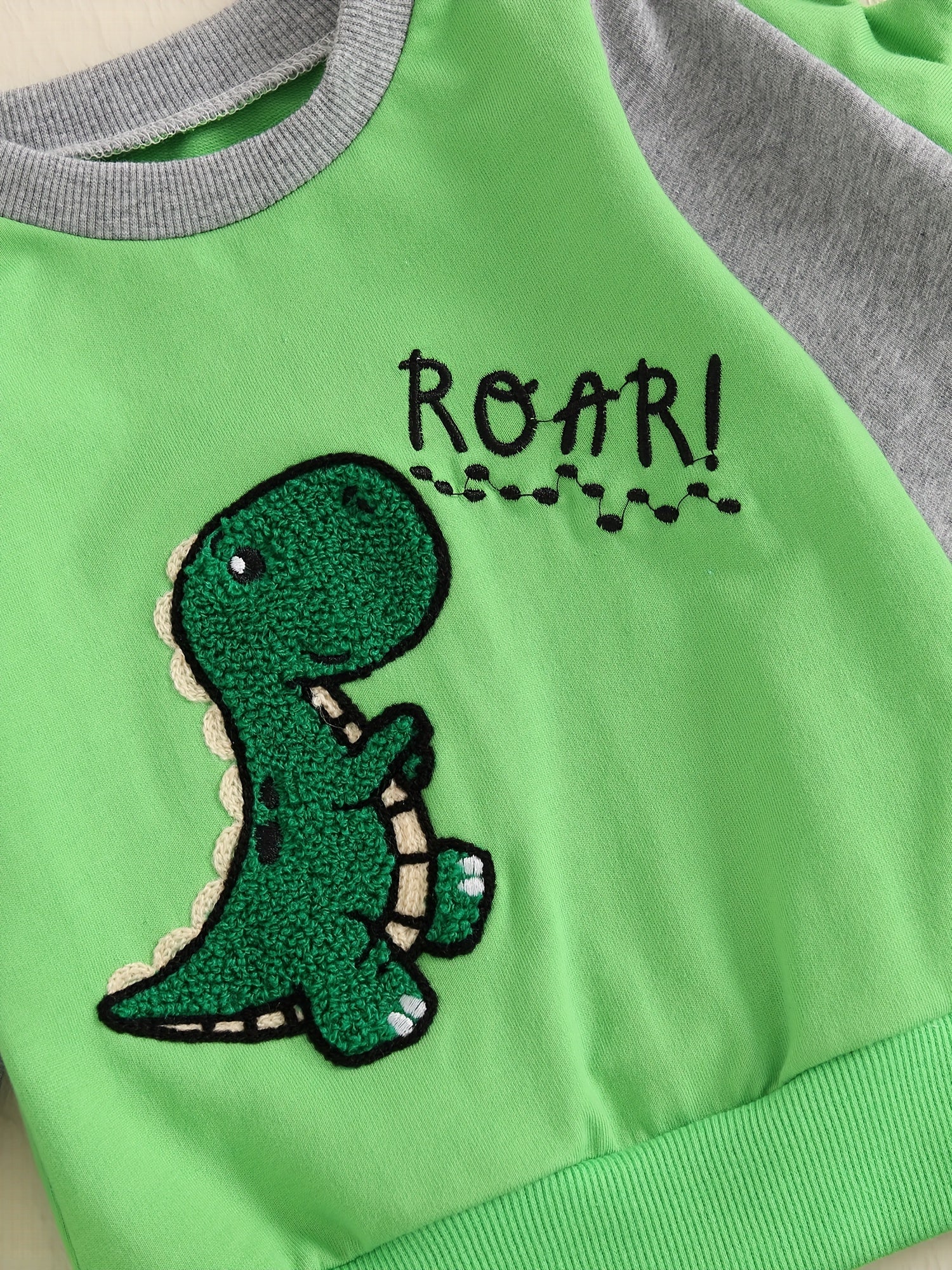 Toddler Boys Fall Outfits Dinosaur Letter Embroidery Long Sleeve Sweatshirts and Long Pants 2Pcs Clothes Set