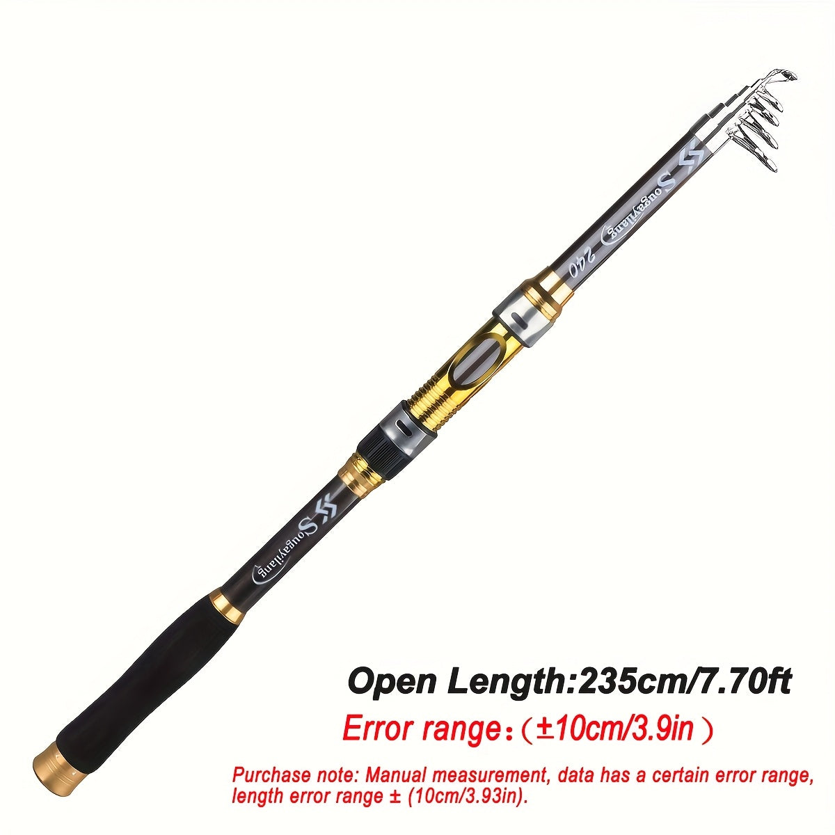 [Quality Construction] Sougayilang Ultralight Carbon Fiber Spinning Fishing Rod - Portable, Medium Action, 6.72-9.84ft Extendable Length, Black & Golden with Comfort Grip Handle - Ideal for All Anglers