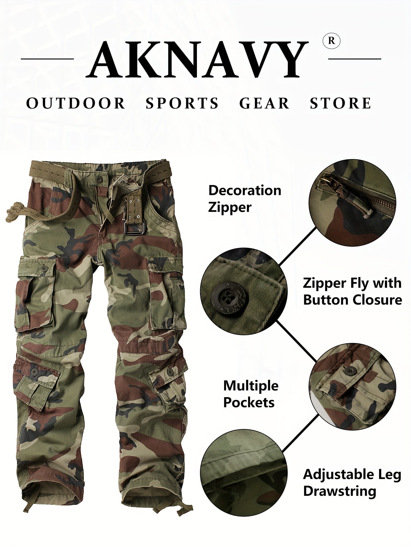 Mens Cotton Camo Cargo Pants - Durable & Stylish with Multi-Flap Pockets - Straight Leg, Loose Fit Tactical Pants for Outdoor Adventures, Work, Hiking, Fishing & Angling