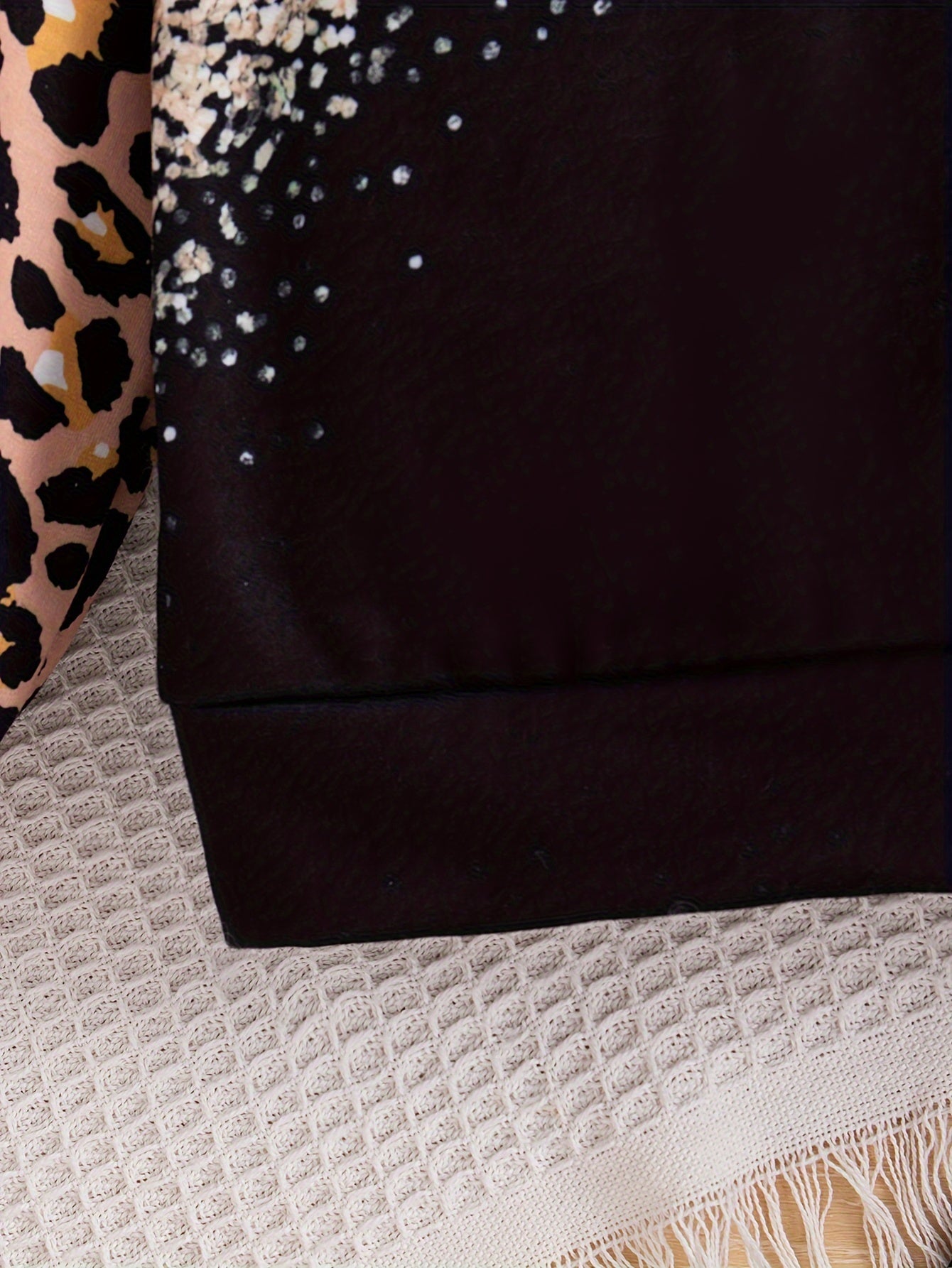 Girls' Leopard Print Hooded Long Sleeve Top and Pants Set with Sequin Detail, Polyester Casual Style, Slight Stretch Knit Fabric, Spring/Fall Outfits for Kids 12 and Under