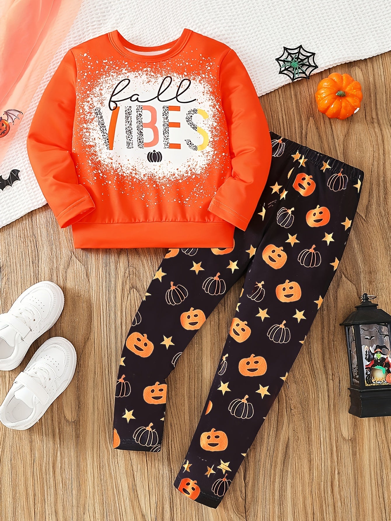 2pcs 2-Piece Fall Vibes Print Sweatshirt Set for Girls: Long Sleeve Top + Pants, Casual Spring & Fall Outfits
