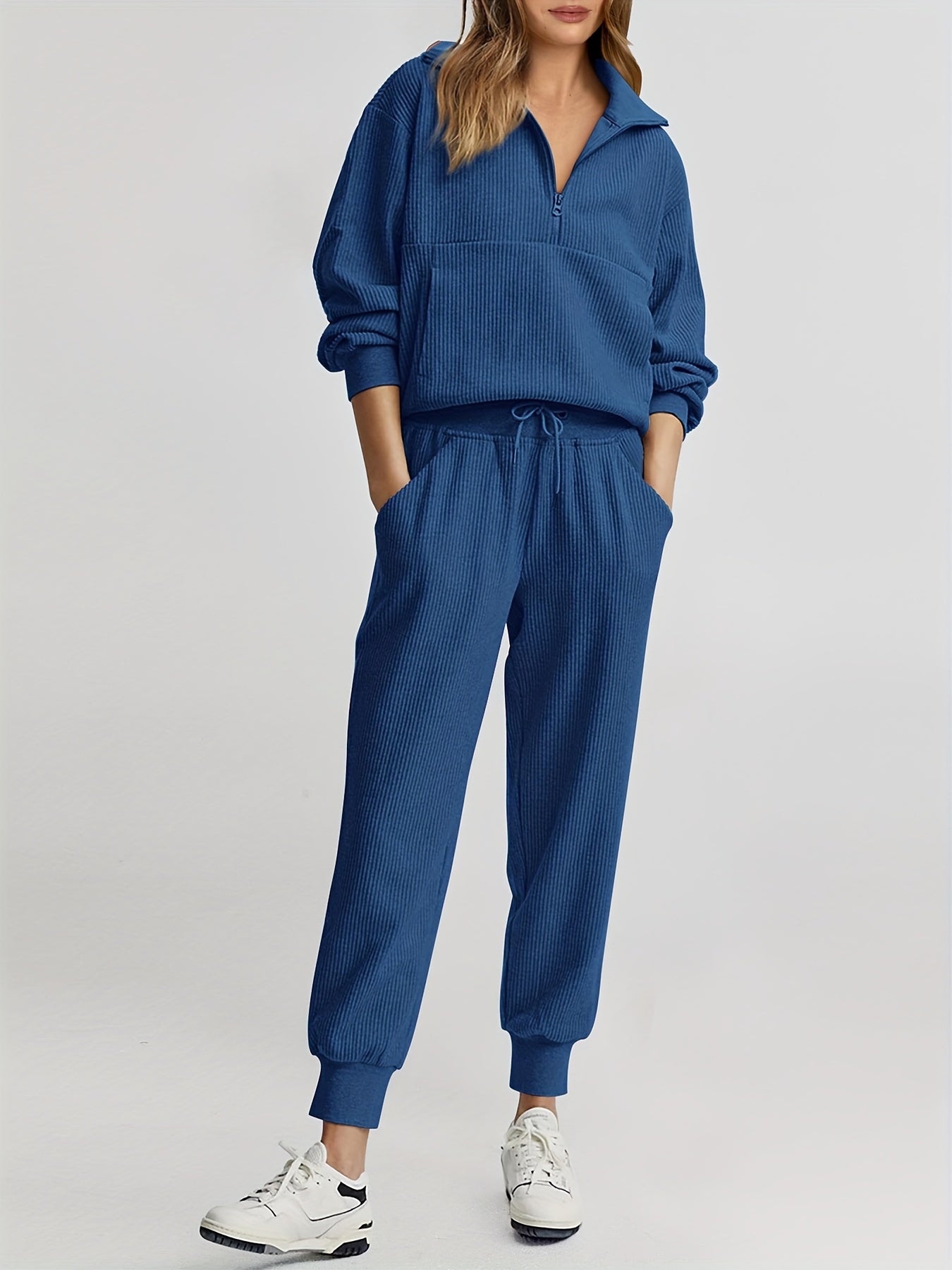 Womens 2 Piece Sweatsuits Set Long Sleeve Half Zip Pullover Sweatshirt Joggers Sweatpants Fall Outfits Tracksuit