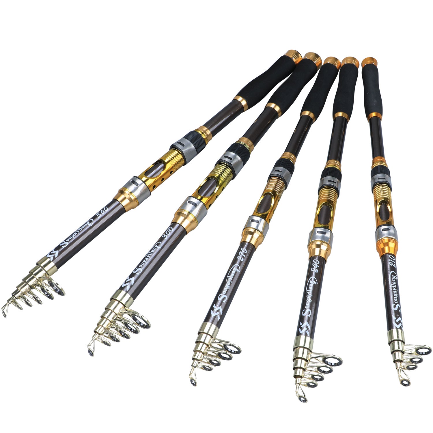 [Quality Construction] Sougayilang Ultralight Carbon Fiber Spinning Fishing Rod - Portable, Medium Action, 6.72-9.84ft Extendable Length, Black & Golden with Comfort Grip Handle - Ideal for All Anglers