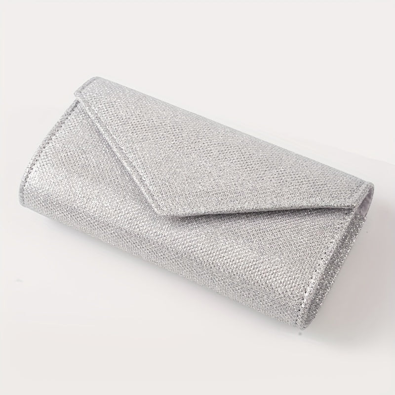 Glitter Women Envelope Evening Bag Mini Long Purse Ladies Silvery Day Clutch Wedding Party Handbag Shoulder Bags with Chain --A