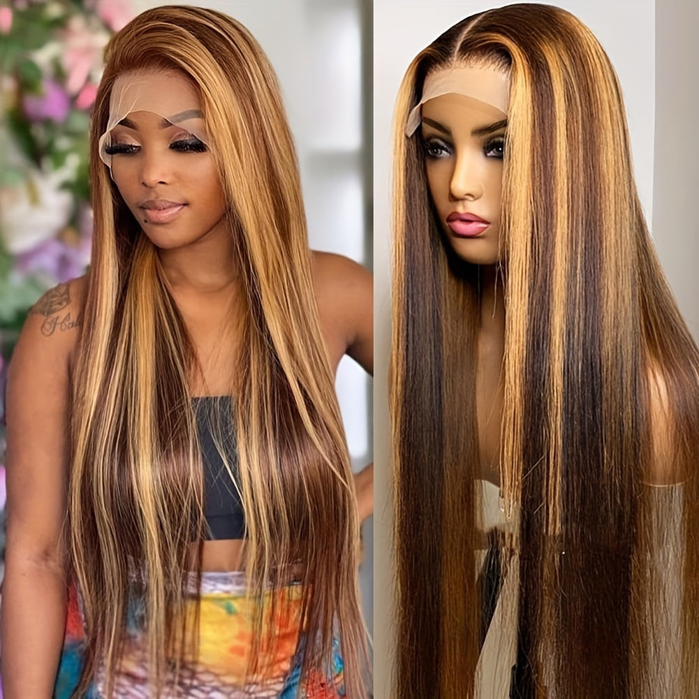 200% Density 4/27 Highlight Ombre Lace Front Wig Human Hair 13X4 HD Honey Blonde Lace Front Wig Human Hair Straight Glueless Human Hair Wigs for Women Pre Plucked with Baby Hair