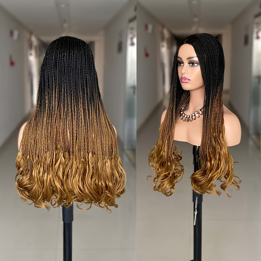 Braided Wigs Synthetic Box Braid Wig For Women Wavy End Long Ombre Grey Brown Blonde Color 26 Inch 3X Twist Braiding Hair Wig Machine Wig