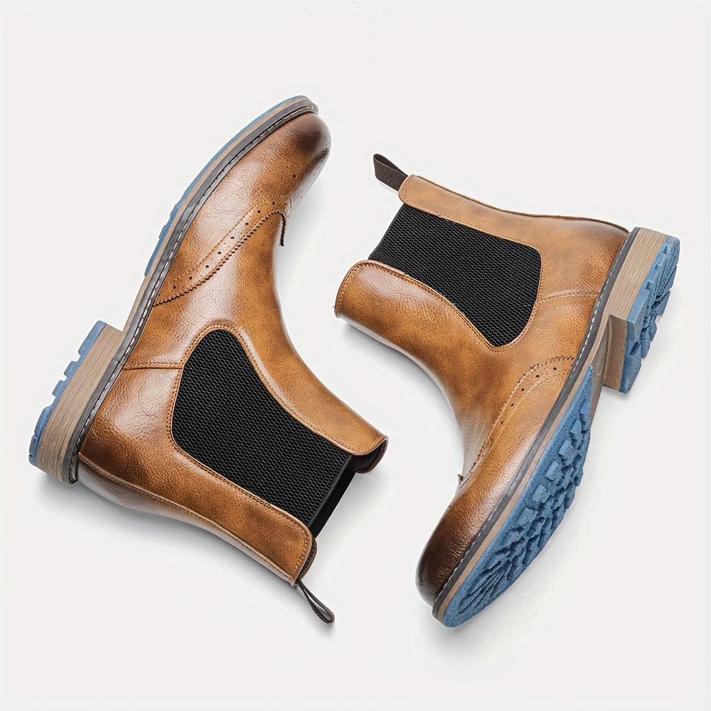 Mens Premium Brogue Slip-On Chelsea Boots - Stylish & Comfortable Ankle Footwear with Classic Round Toe - Perfect for Everyday Versatility