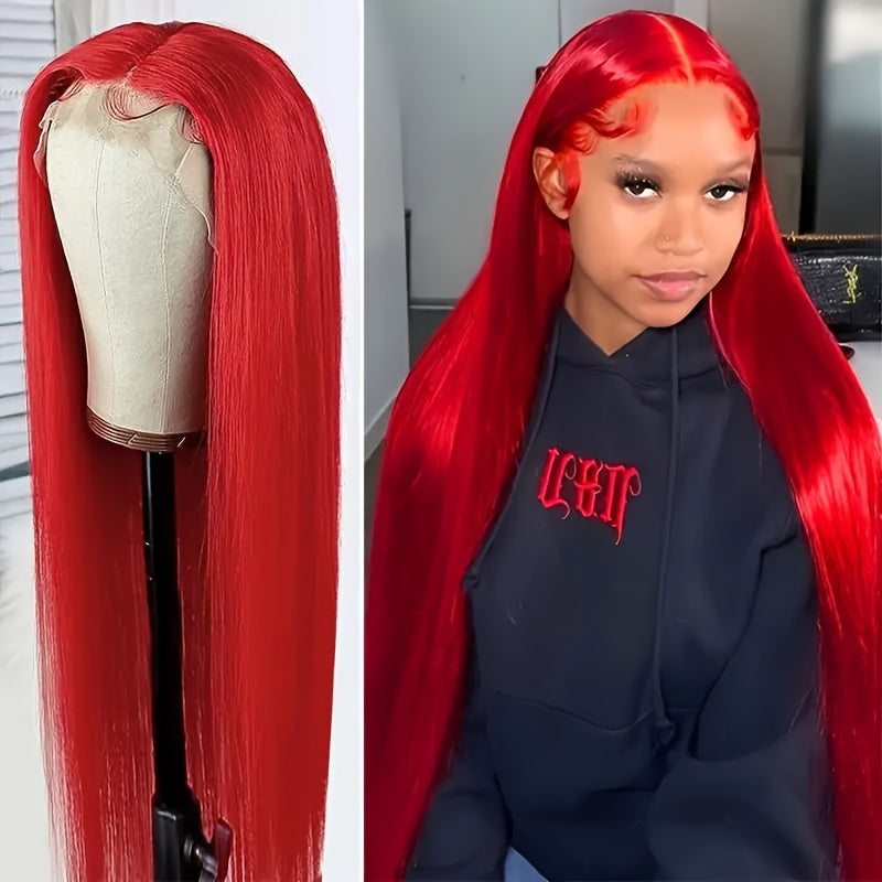 200% Density Long 13x4 Red Straight Human Hair Wigs For Women Pre Plucked With Baby Hair Brazilian Virgin Straight Human Hair Wigs Lace Frontal Long Human Hair Wigs