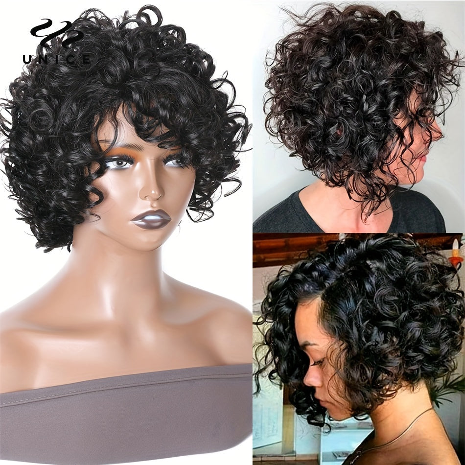 [Short Bouncy Pixie Cut Wig] Unice Hair Short Loose Curly Wigs Brazilian Hair Bouncy Waves Pixie Cut Wig Fluffy Curls Bob Wig For Women Human Hair Wigs