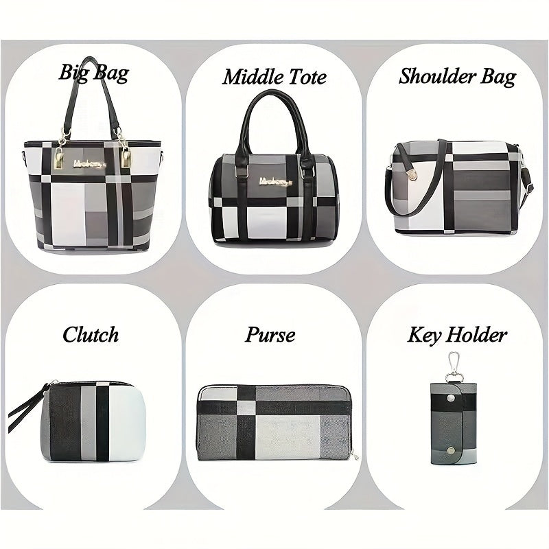 6-Pcs Womens Handbags Tote Bags Shoulder Bag Purses Satchel Bag Top-Handle Handbag Crossbody Bag Wallet Clutch