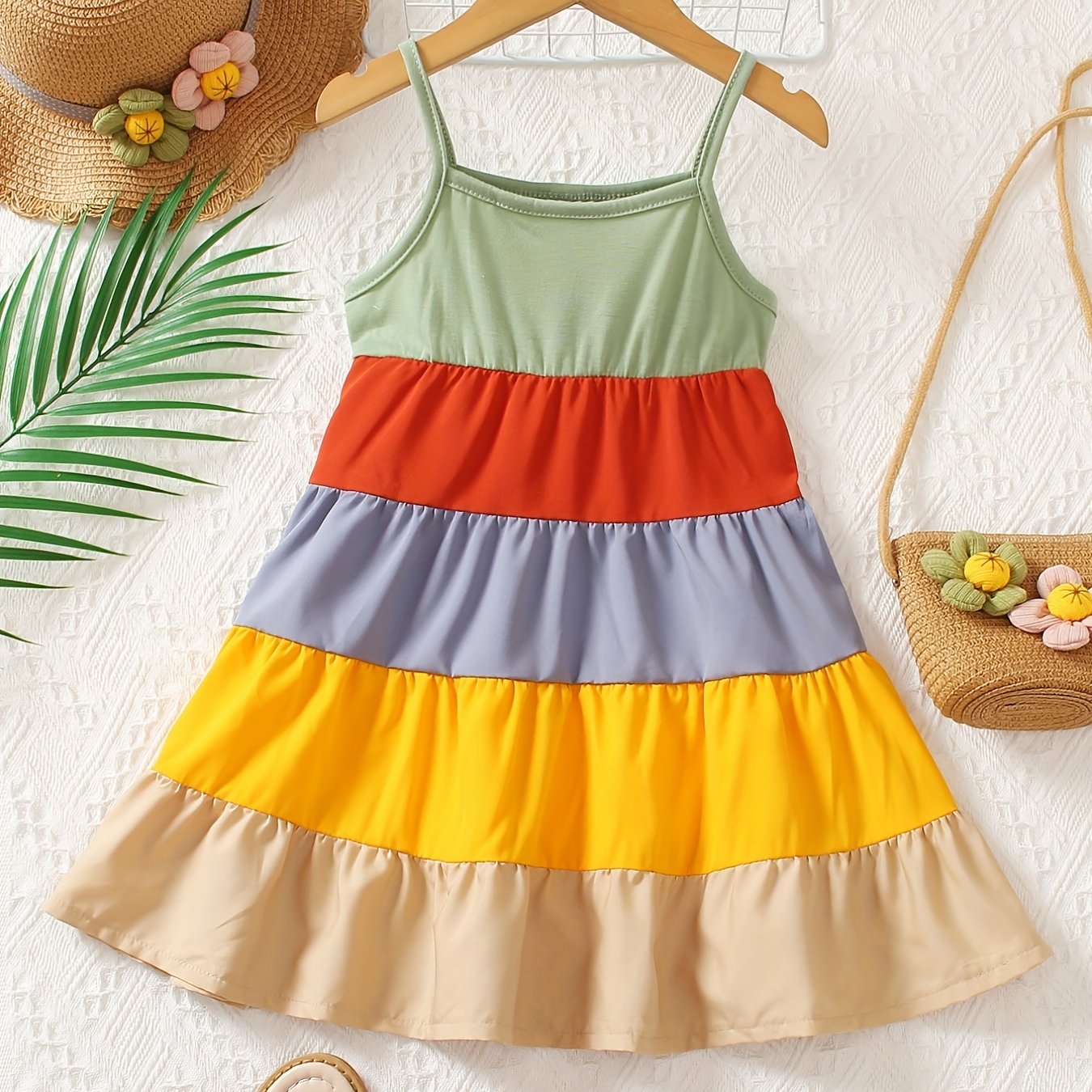 Girls Casual Rainbow Thin Strap Dress Clothes For Summer