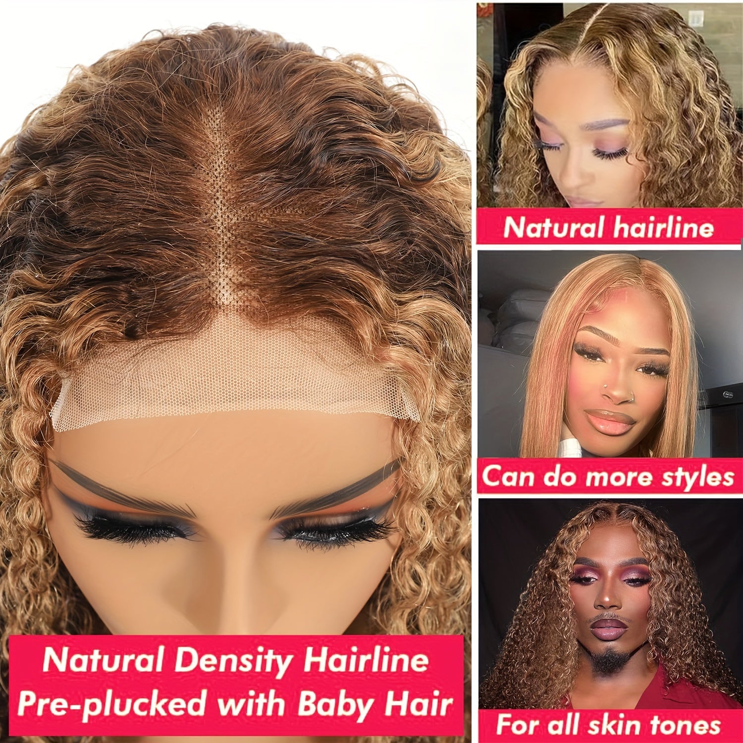 Highlight Curly Bob Wig Human Hair Wig Ombre Lace Front Wig Human Hair Curly Wig Lace Wig Deep Wave Wigs Human Hair Wigs For Women Pre Plucked Bleached Knots 180% Density