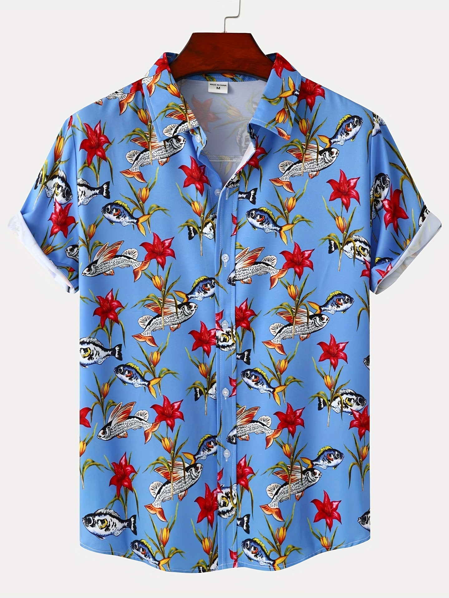 Mens Palm Tree & Lobster Paradise Short Sleeve Hawaiian Shirt - Lightweight, Comfortable, Perfect for Summer Beach Vacations
