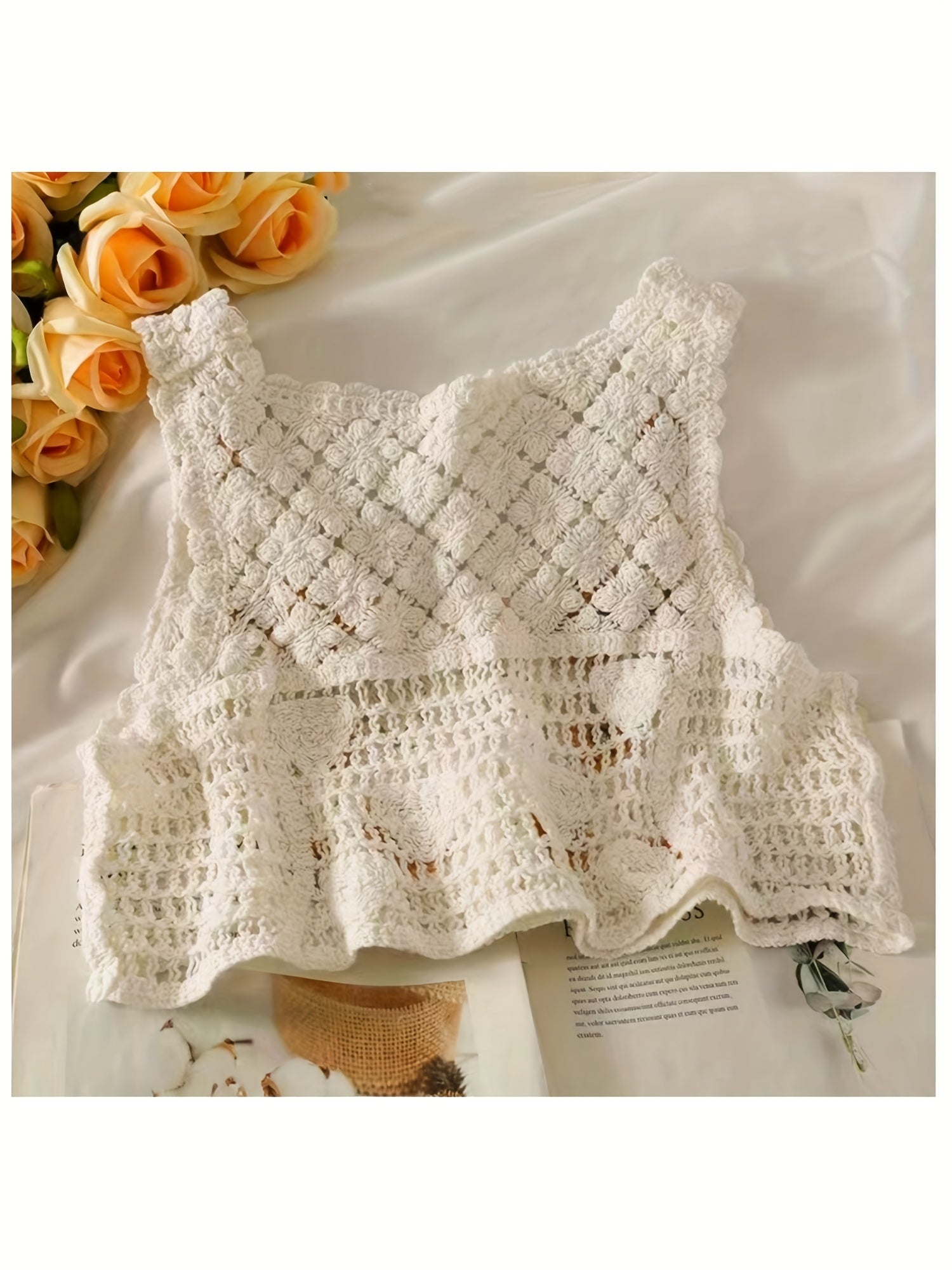 Girls Bohemian Style Knitted Cropped Cardigan Vest, Floral Embroidery With Button Detail, Kids Fashion Outerwear