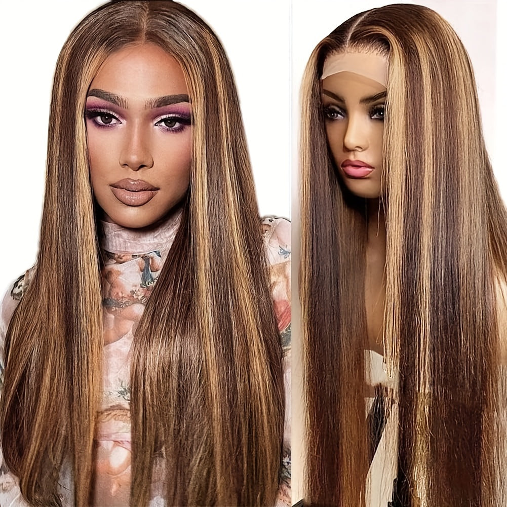 200% Density 4/27 Highlight Ombre Lace Front Wig Human Hair 13X4 HD Honey Blonde Lace Front Wig Human Hair Straight Glueless Human Hair Wigs for Women Pre Plucked with Baby Hair