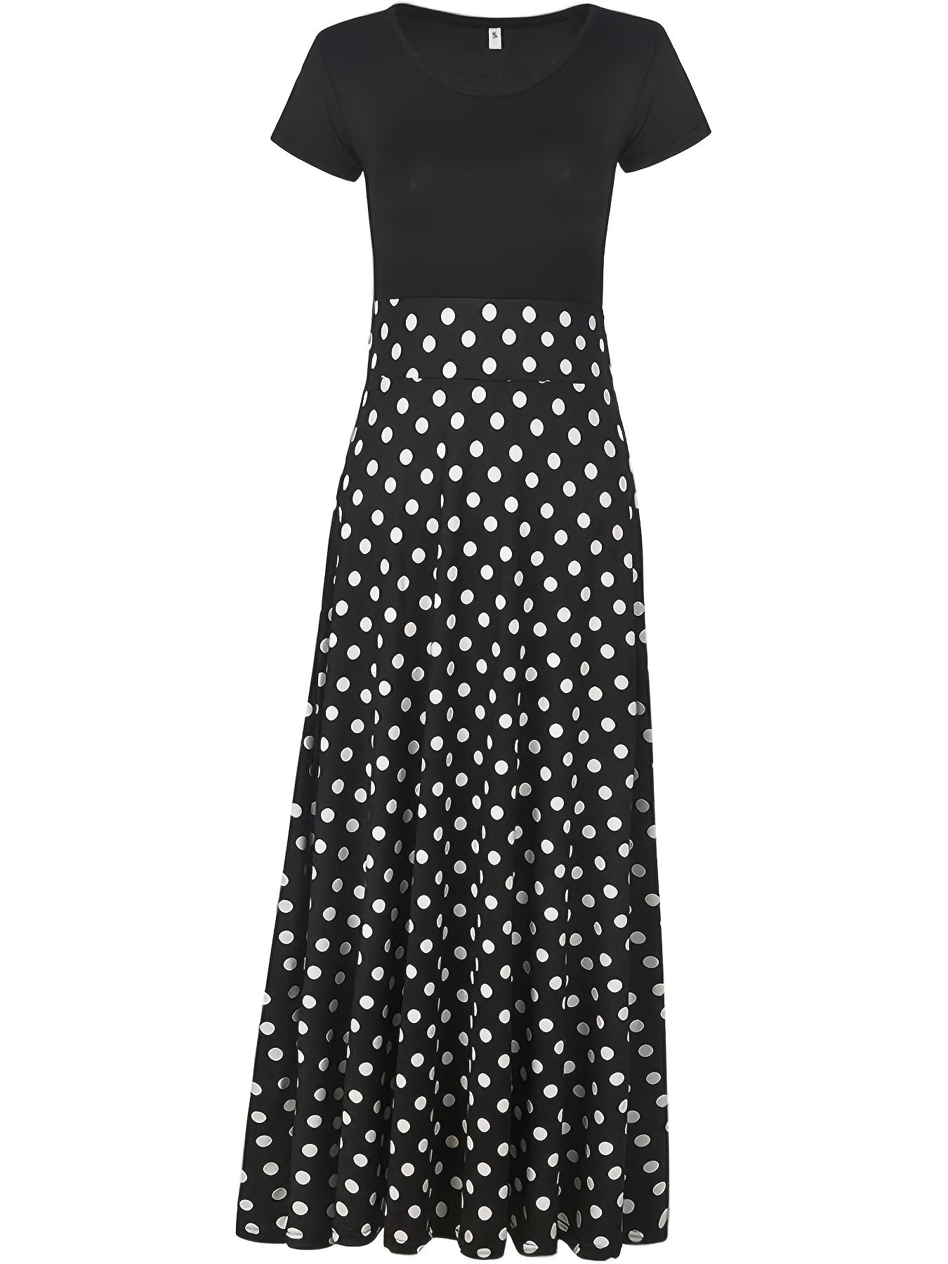 Floral Printed Crew Neck Pendulum Maxi Dress - Elegant Short Sleeve Slim Waist Pleated Design, Micro Elastic Polyester Knit Fabric, Random Printing for Womens All-Season Elegant Dressing