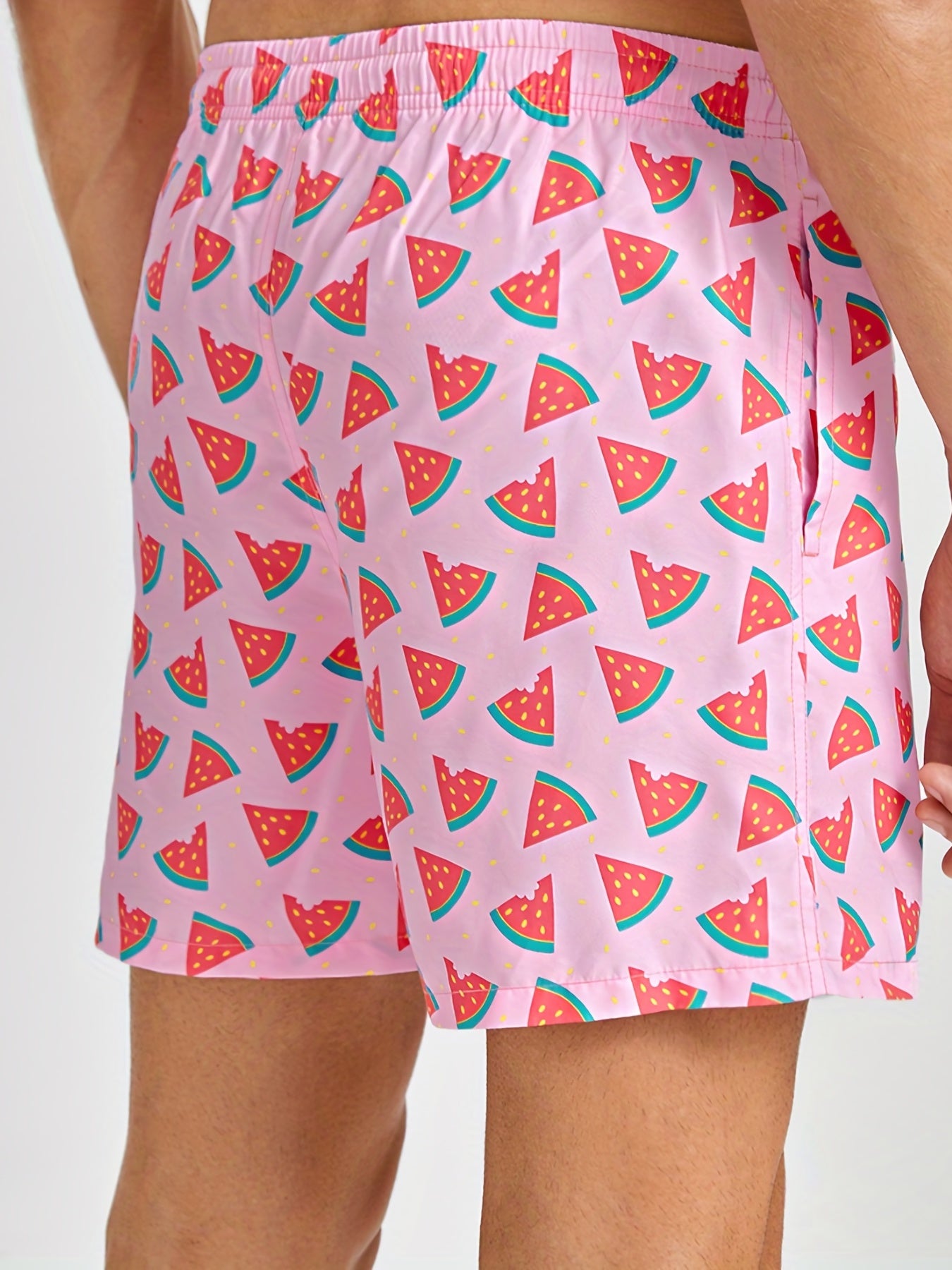 Mens Watermelon Print Hawaiian Shorts - Ultra-Comfortable Quick Dry Swim Trunks with Pockets & Drawstring Waistband - Durable Cartoon Pattern for Fun Summer Vacation, Beach & Pool Outings