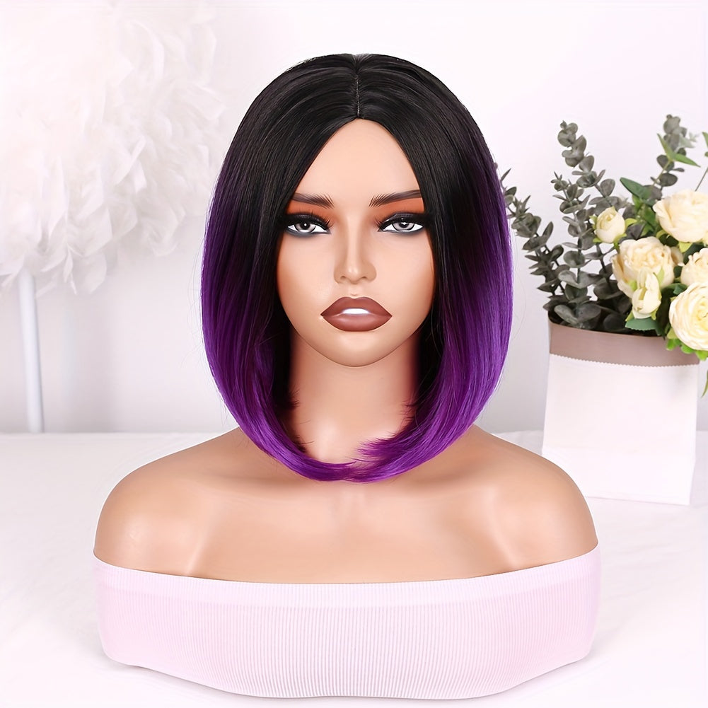 [Heat Resistant Synthetic Wig] Heat Resistant Synthetic Wig | Black to Red Ombre Bob Cut with Side Part, Natural Look Synthetic Hair for Women, Everyday & Party Hairstyle, Easy Maintenance & Damage-Free Styling, Short Hair Wi