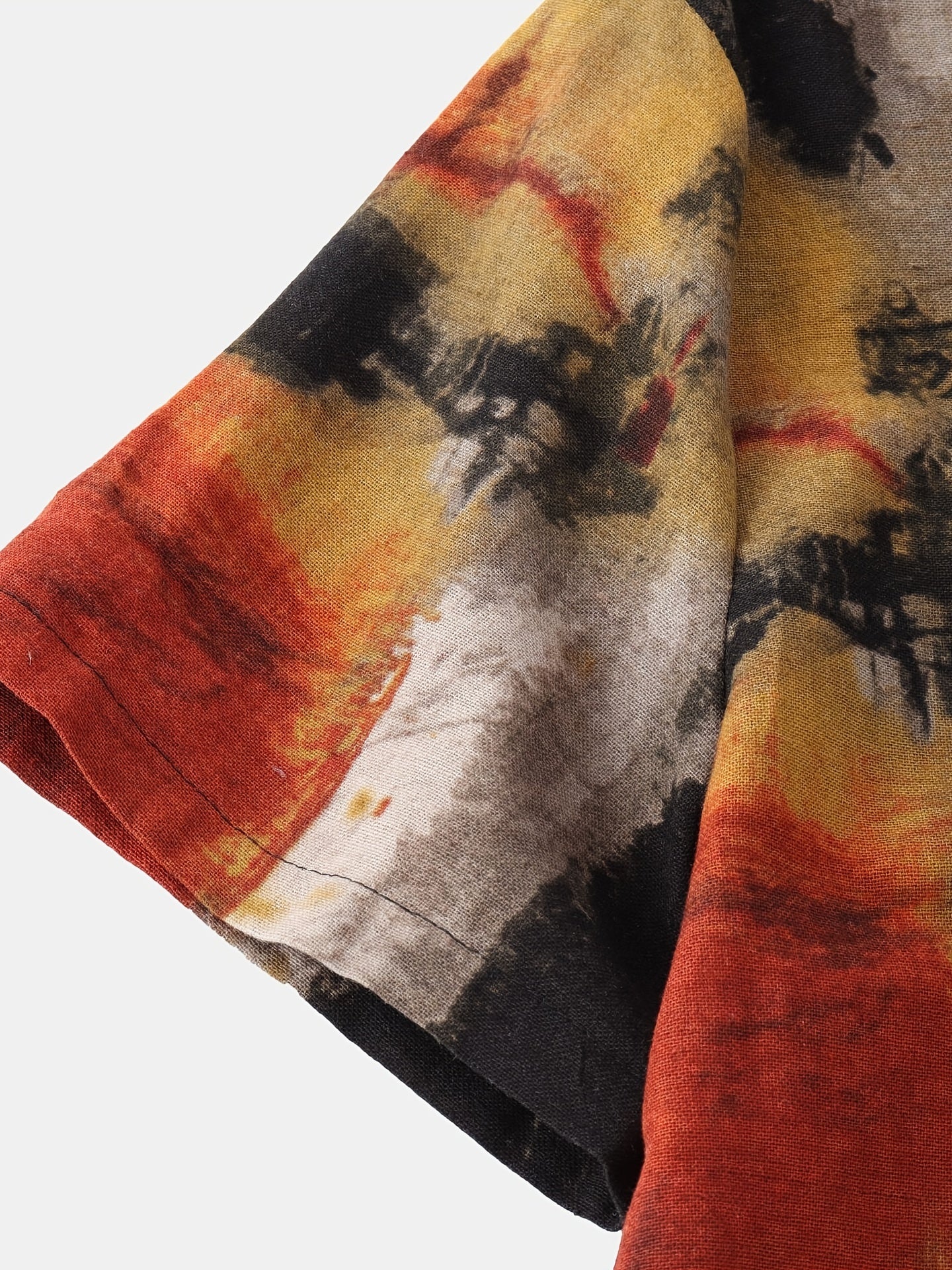 Mens Geometric Pattern Retro Oil Painting Style Short Sleeve Lapel Shirt - Comfy Casual Button Down Shirt for Summer Holiday - Cotton Blend, Non-Stretch, Regular Fit, All-Season Wear