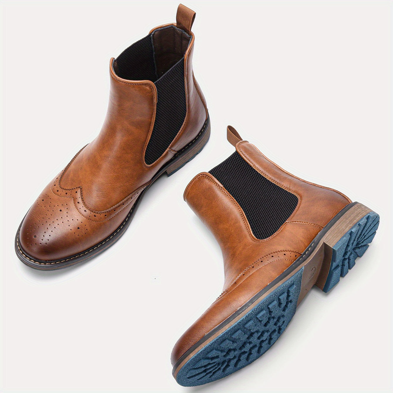 Mens Premium Brogue Slip-On Chelsea Boots - Stylish & Comfortable Ankle Footwear with Classic Round Toe - Perfect for Everyday Versatility