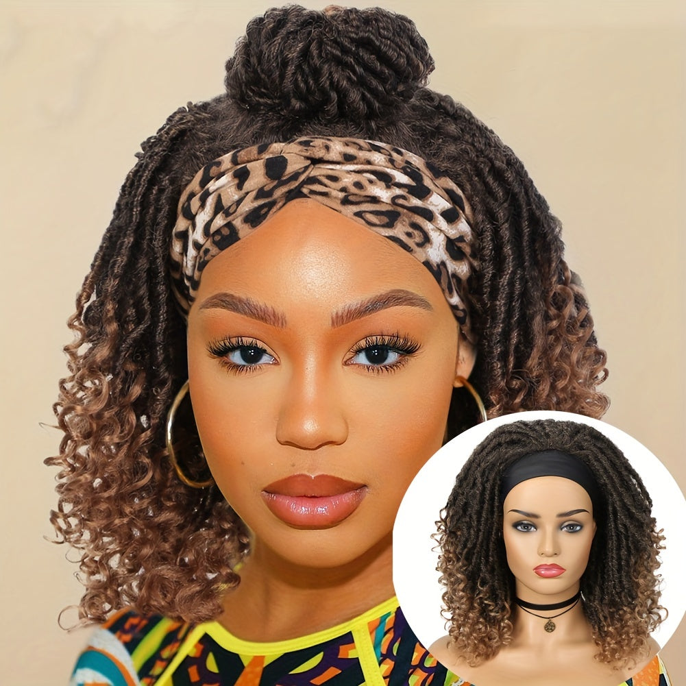 Headband Wig Headband Dreadlock Curly Hair Synthetic Wig Locs Crochet Hair Dark Brown/ Black/ 99J Ginger Color Crochet Twist Braids Hair Wigs Afro Curly Synthetic Hair Braiding Wig African Hairstyle For Women