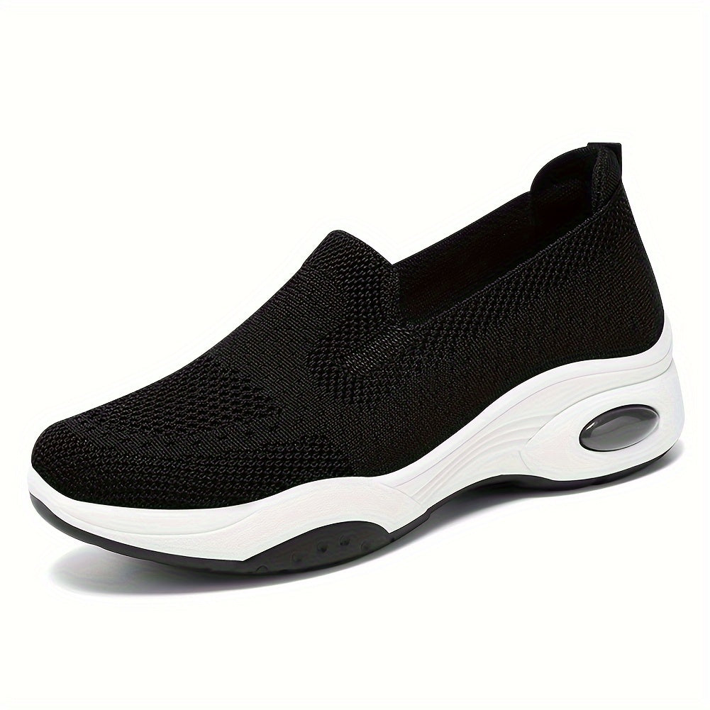 Women's Breathable Mesh Walking Shoes with Air Cushion - Comfortable Slip-On Sneakers, Black & Teal, Orthopedic Support for Nursing & Casual Wear, Ladies Shoes