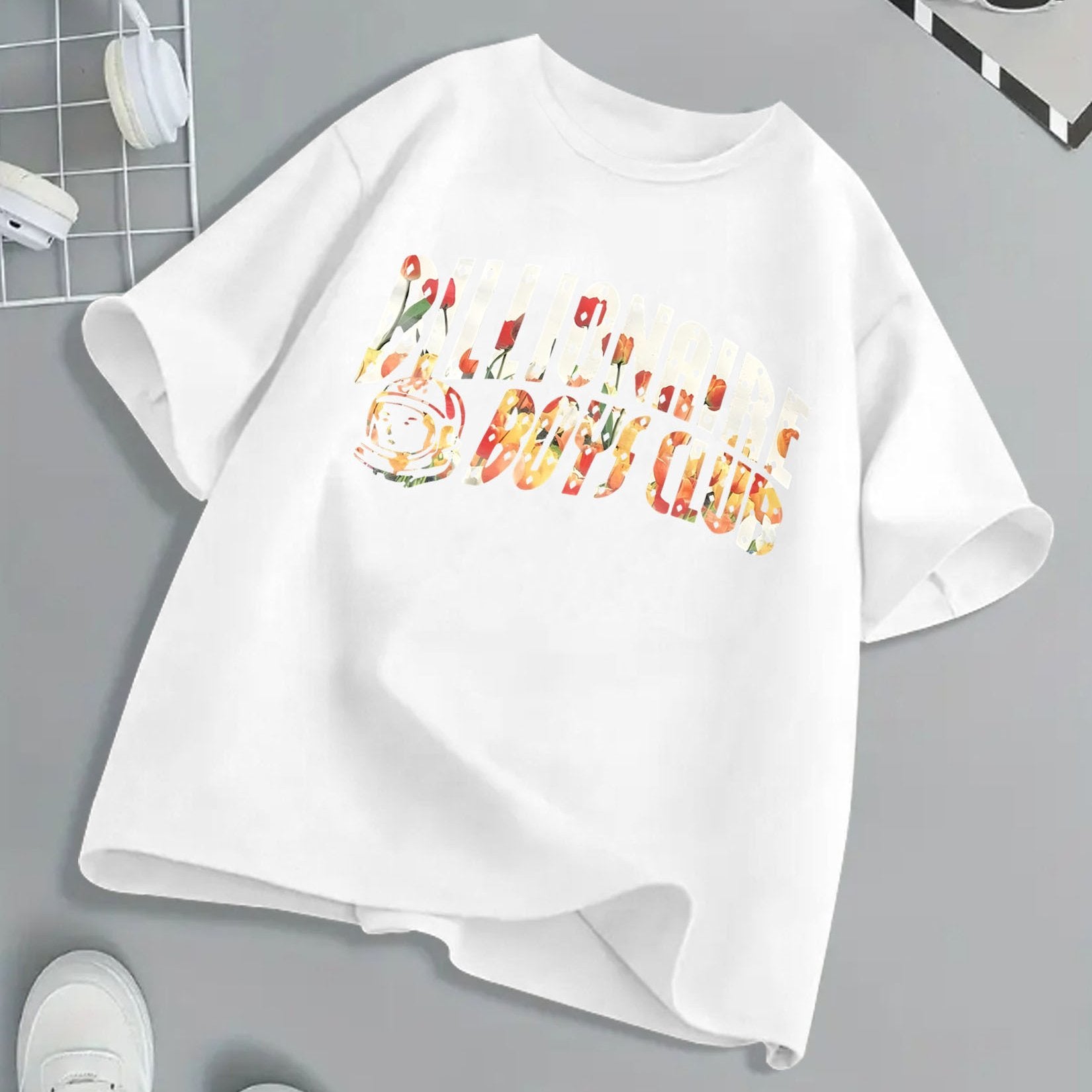 Billionaire Boys Club Floral Print T-Shirt - Bright Yellow, Kids' Summer Essential, 100% Cotton, Loose Fit, Casual Crew Neck, Short Sleeve, Machine Washable, Children's Playwear | Vibrant Kids Fashion | Breathable Fabric, Twe