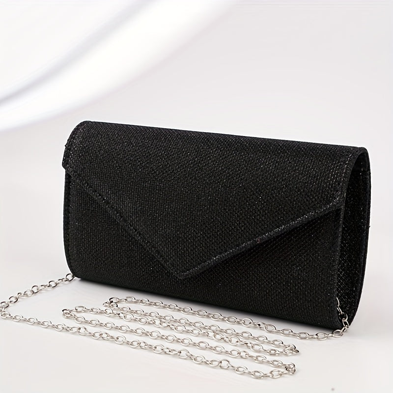 Glitter Women Envelope Evening Bag Mini Long Purse Ladies Silvery Day Clutch Wedding Party Handbag Shoulder Bags with Chain --A