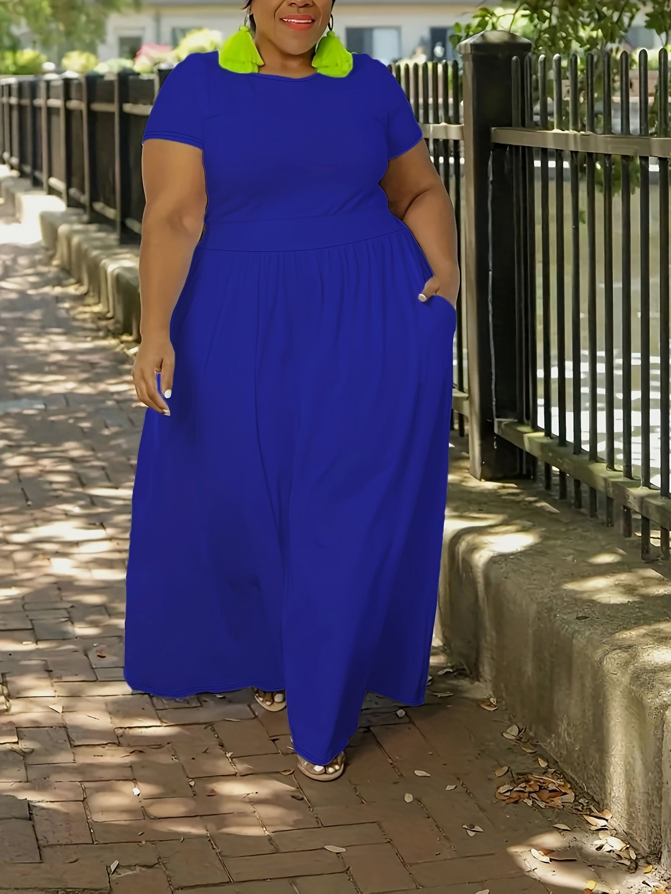 [Elegant Maxi Dress] Elegant Plus Size Solid Maxi Dress | Women's Medium Stretch Long Dress
