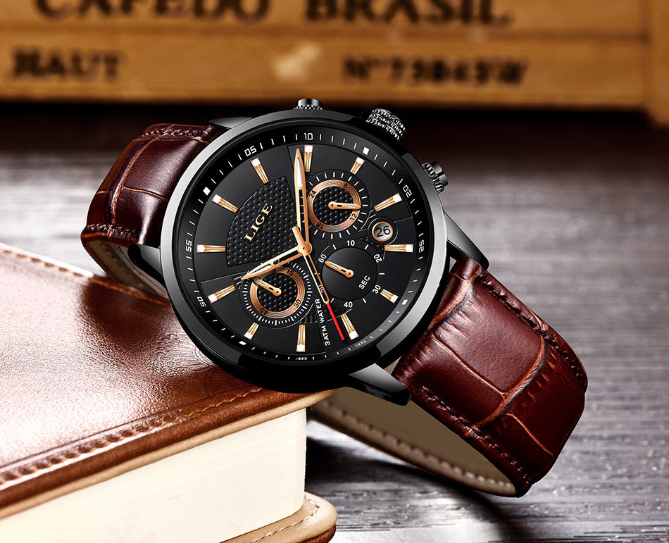 Watches Mens 2022 LIGE Top Brand Luxury Casual Leather Quartz Men's Watch Business Clock Male Sport Date Chronograph