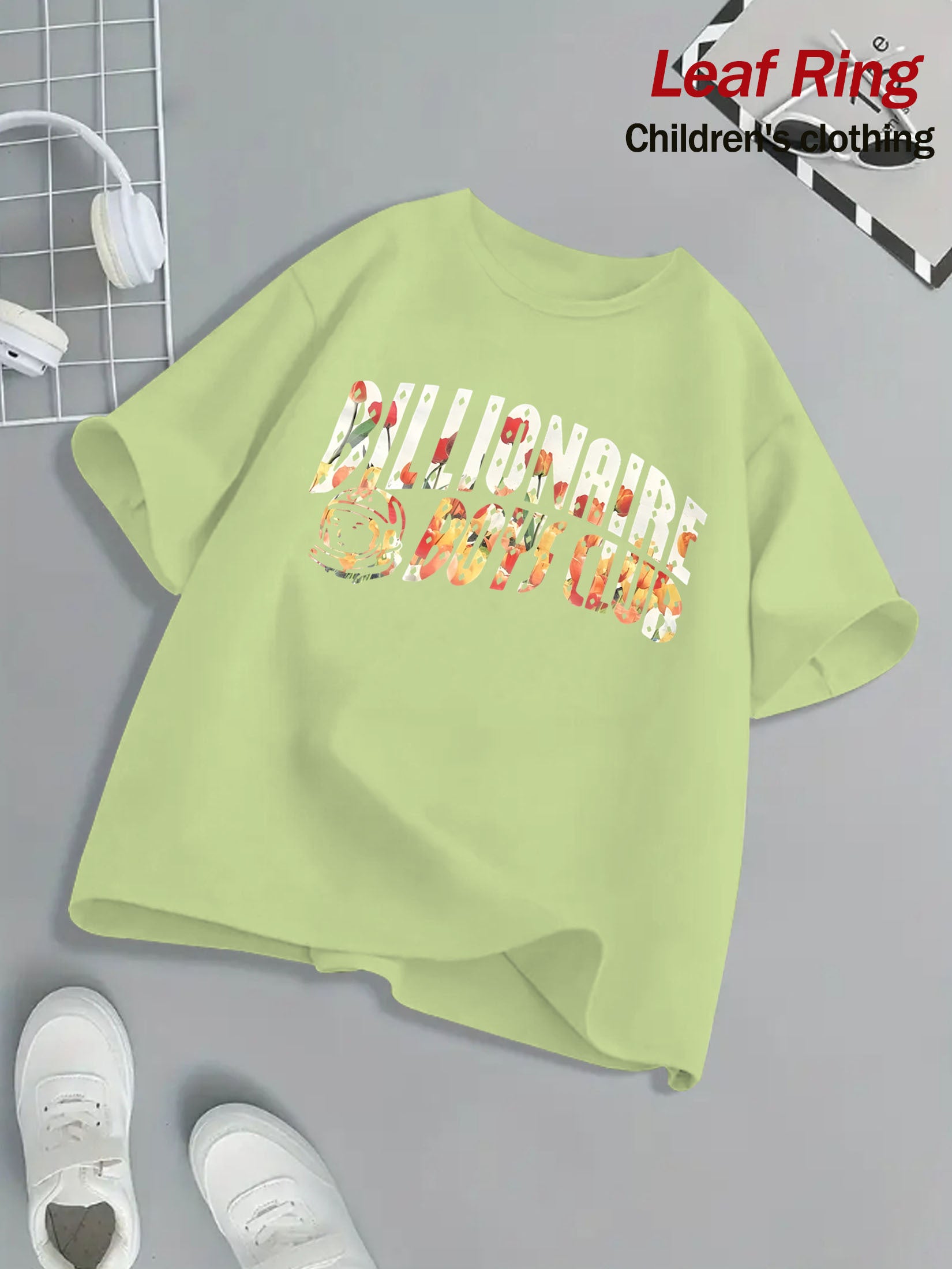 Billionaire Boys Club Floral Print T-Shirt - Bright Yellow, Kids' Summer Essential, 100% Cotton, Loose Fit, Casual Crew Neck, Short Sleeve, Machine Washable, Children's Playwear | Vibrant Kids Fashion | Breathable Fabric, Twe