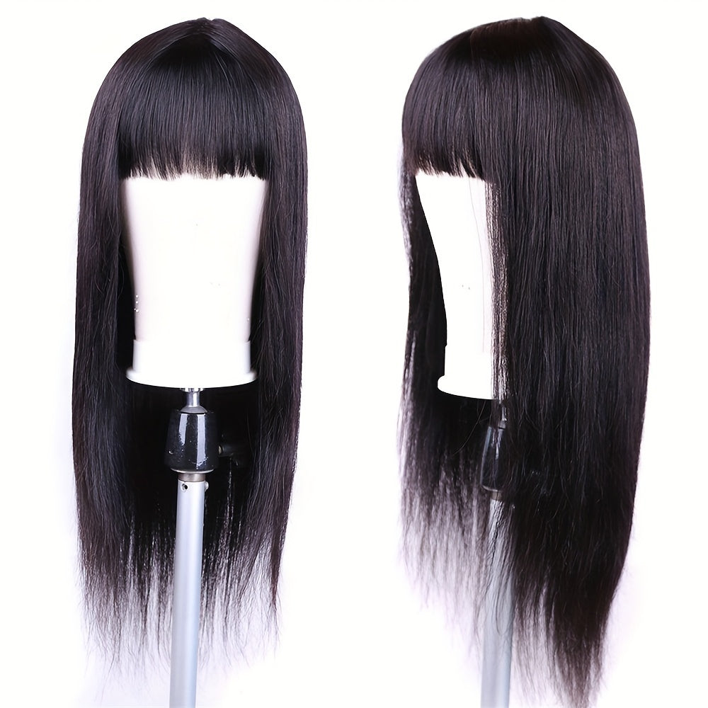 Straight Human Hair Wigs With Bangs Brazilian Put On And Go None Lace Front Wigs For Women Glueless Full Machine Made Wigs 150% Density Natural Color