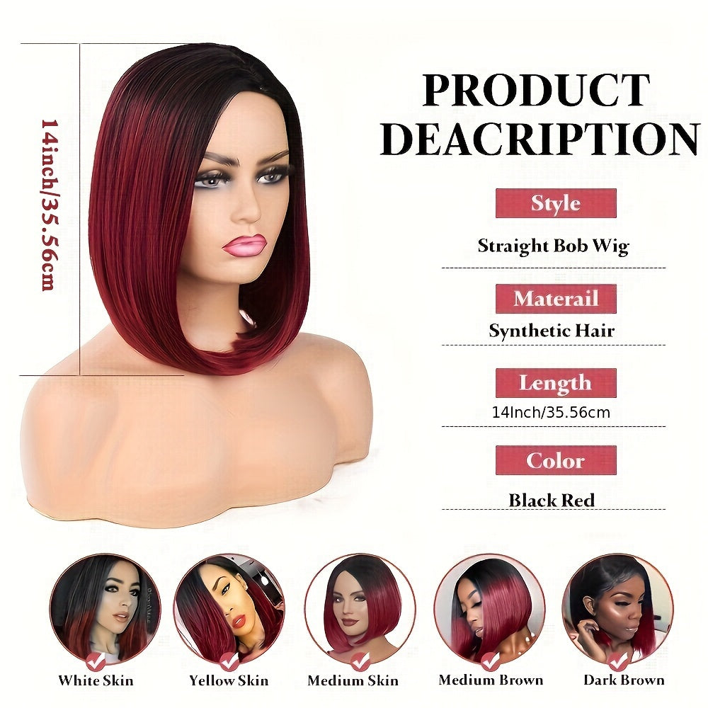 [Heat Resistant Synthetic Wig] Heat Resistant Synthetic Wig | Black to Red Ombre Bob Cut with Side Part, Natural Look Synthetic Hair for Women, Everyday & Party Hairstyle, Easy Maintenance & Damage-Free Styling, Short Hair Wi