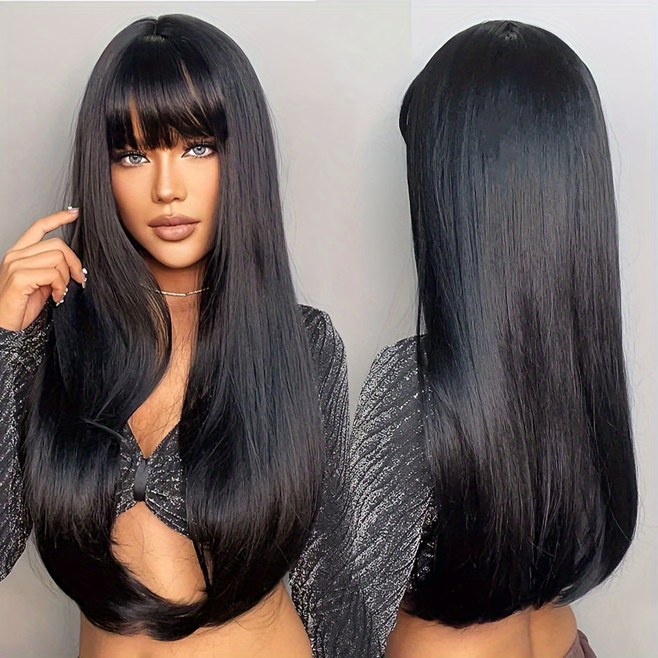 Wig With Bangs Straight Human Hair Wigs For Brazilian Women 200% Density Natural Color Full Machine Made Wigs Glueless Wig 100% Human Hair