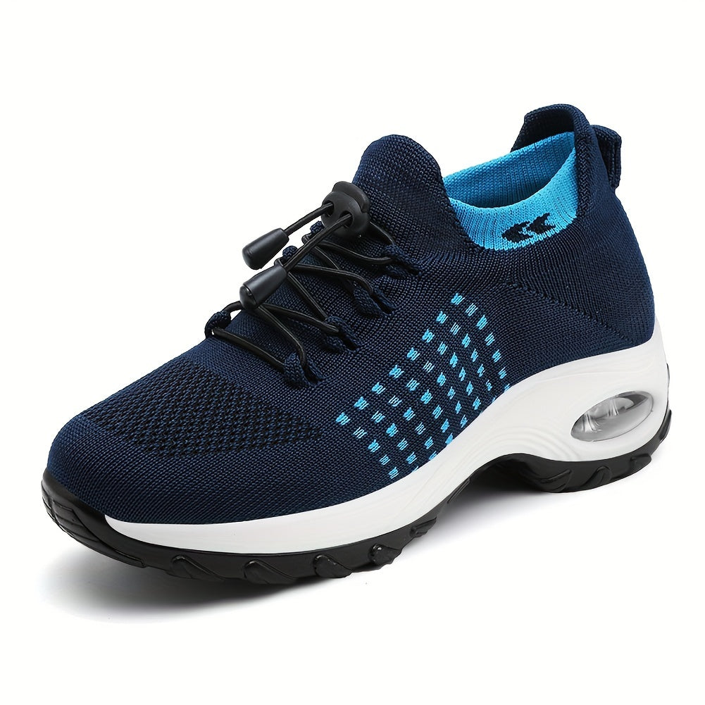 Women's Breathable Mesh Walking Shoes with Air Cushion - Comfortable Slip-On Sneakers, Black & Teal, Orthopedic Support for Nursing & Casual Wear, Ladies Shoes