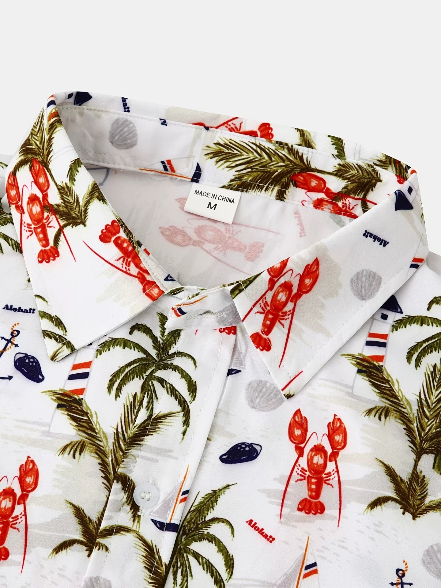 Mens Palm Tree & Lobster Paradise Short Sleeve Hawaiian Shirt - Lightweight, Comfortable, Perfect for Summer Beach Vacations