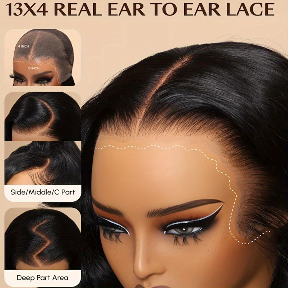 200% Density 13x4 Glueless Brazilian Human Hair Wig - Pre-Plucked with Baby Hair, Straight Black Wigs for, Natural Hair Wig, Realistic Hairline Wig, Fullbodied Wig