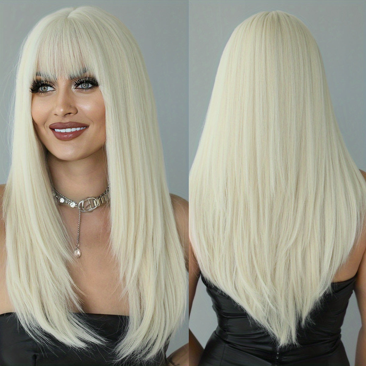 Long Straight Brown Wig For Women Daily Cosplay Use Natural Synthetic Layer Wigs With Bangs Heat Resistant High Quality