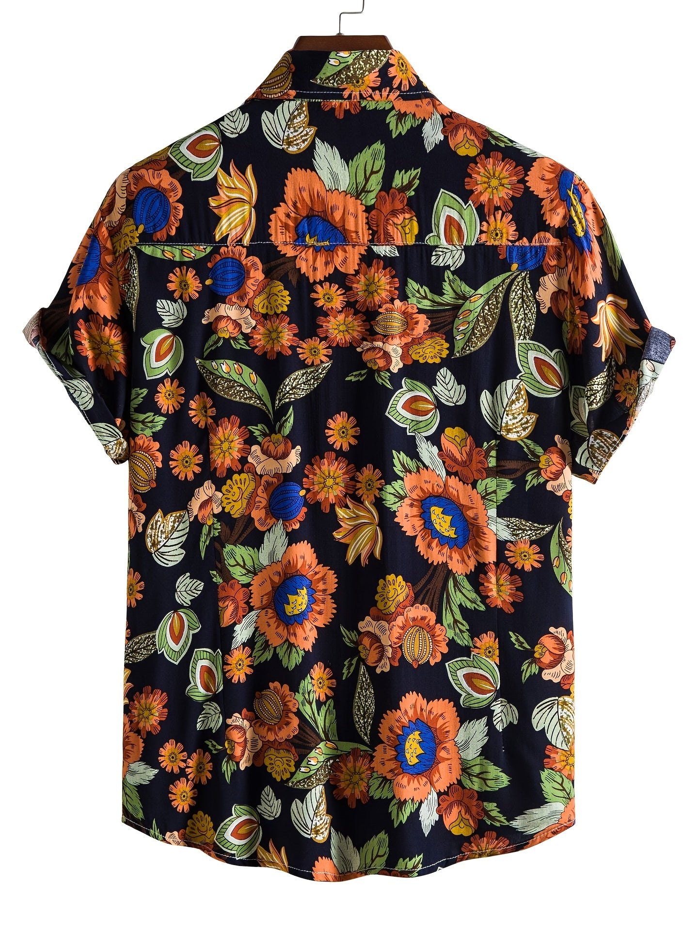 Stylish Mens Floral Short Sleeve Shirt - Breathable Cotton Blend, Relaxed Fit, Lapel Collar, Button Front, Hand Washable - Perfect for Casual Summer Outings