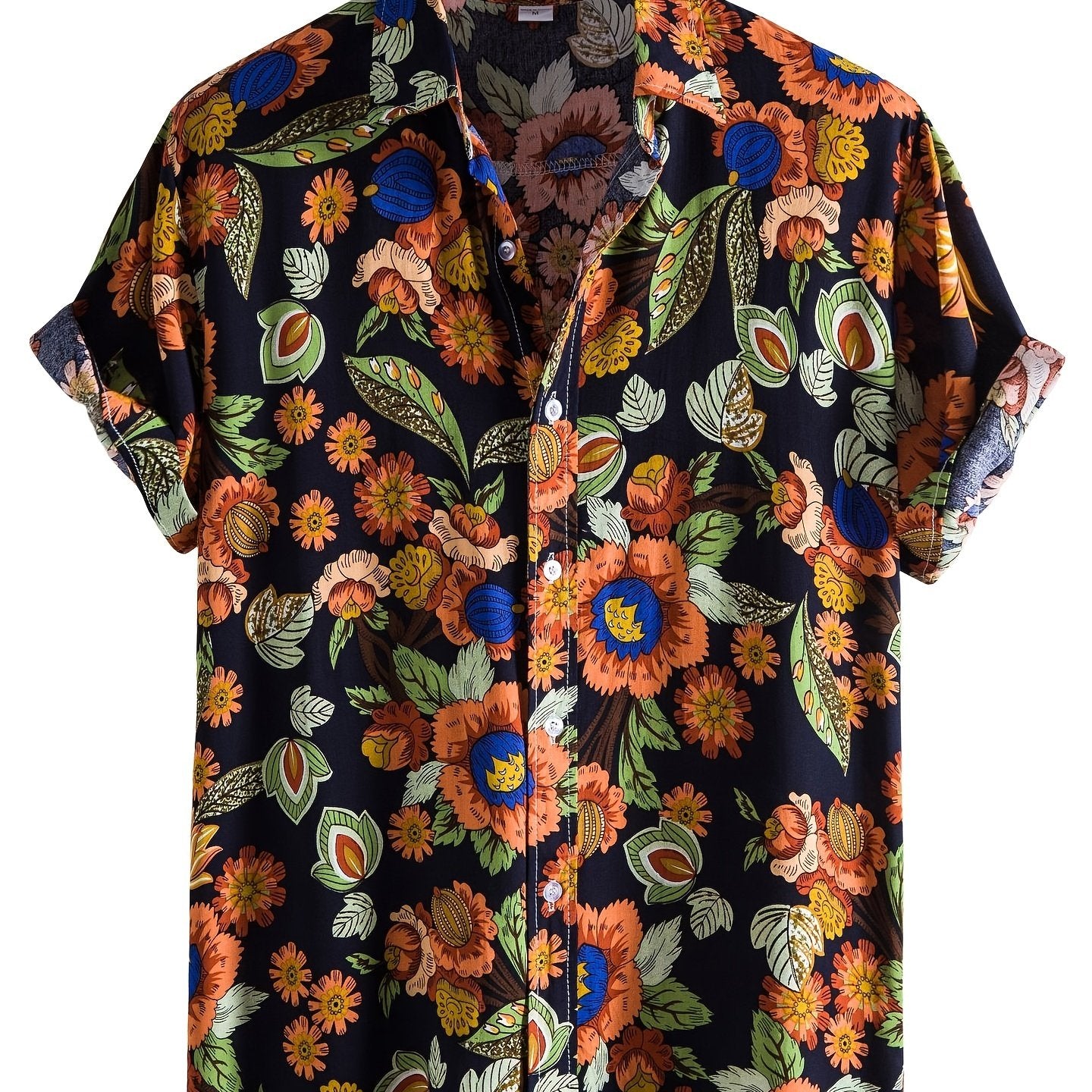 Stylish Mens Floral Short Sleeve Shirt - Breathable Cotton Blend, Relaxed Fit, Lapel Collar, Button Front, Hand Washable - Perfect for Casual Summer Outings