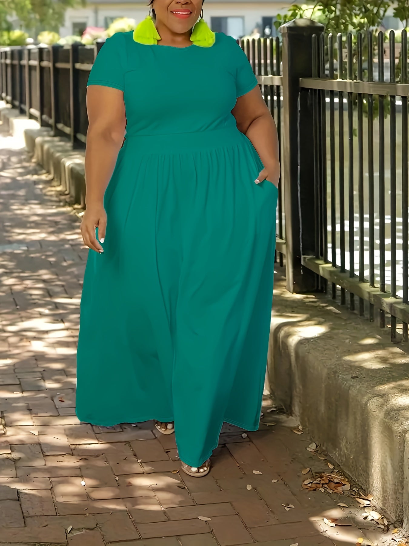 [Elegant Maxi Dress] Elegant Plus Size Solid Maxi Dress | Women's Medium Stretch Long Dress